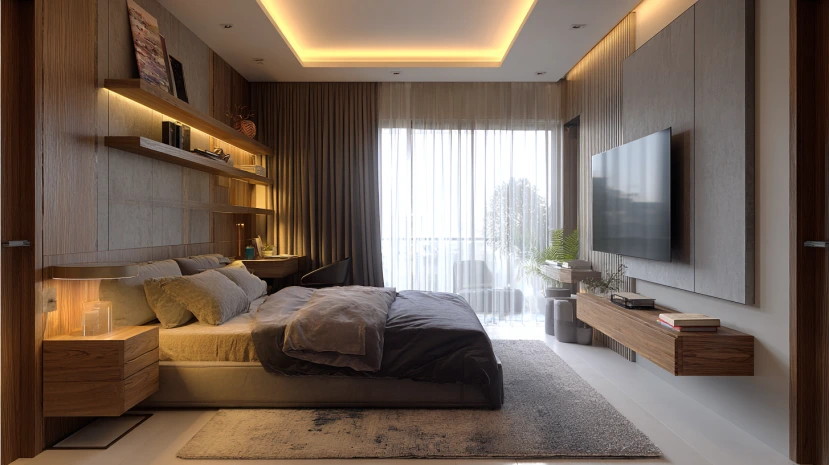 sleek modern tv panel design for bedroom with clean finish
