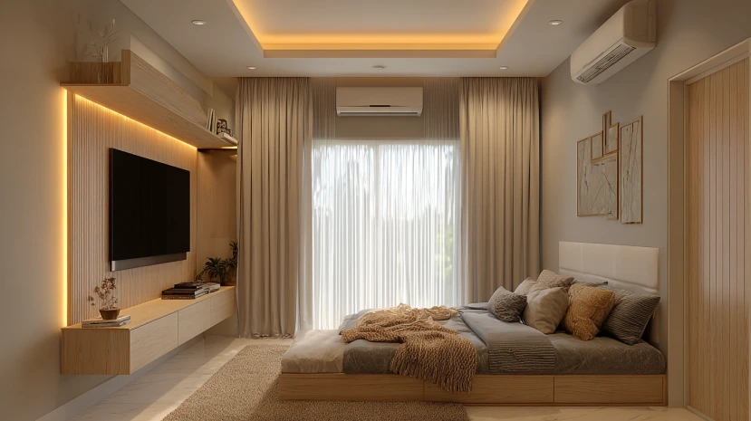 sleek tv panel design for bedroom with modern finish