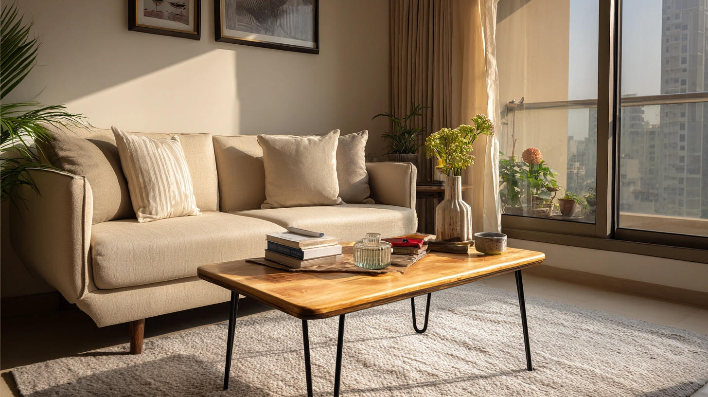 Modern MDF tea table with metal legs