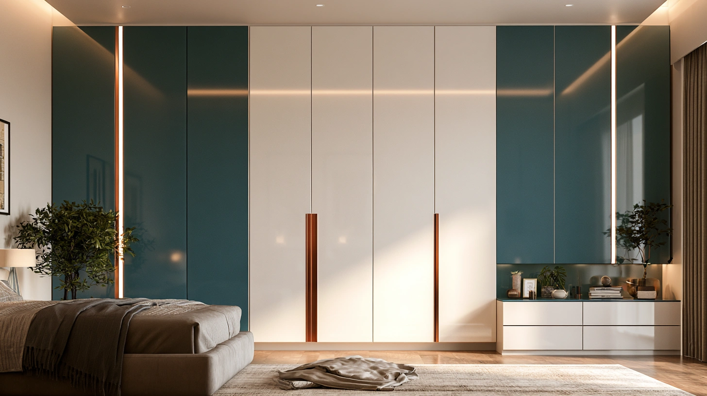 Teal and copper modern wardrobe