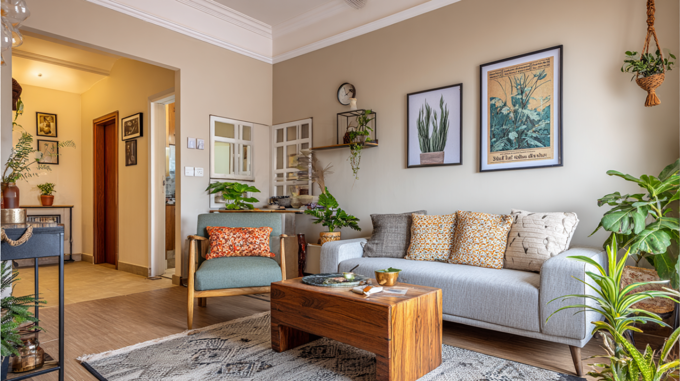 Modern living room with vintage décor accents