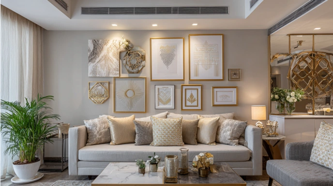 Modern Art Deco gallery wall in living room