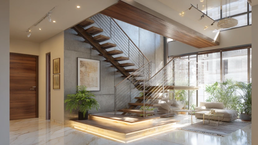 modern wire setup featured in sleek stair railing design