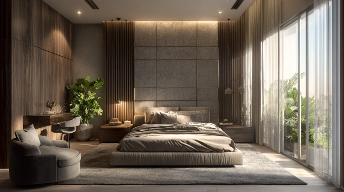 Statement wall luxury bedroom interior