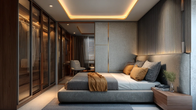 Modular wardrobe with mirror doors bedroom
