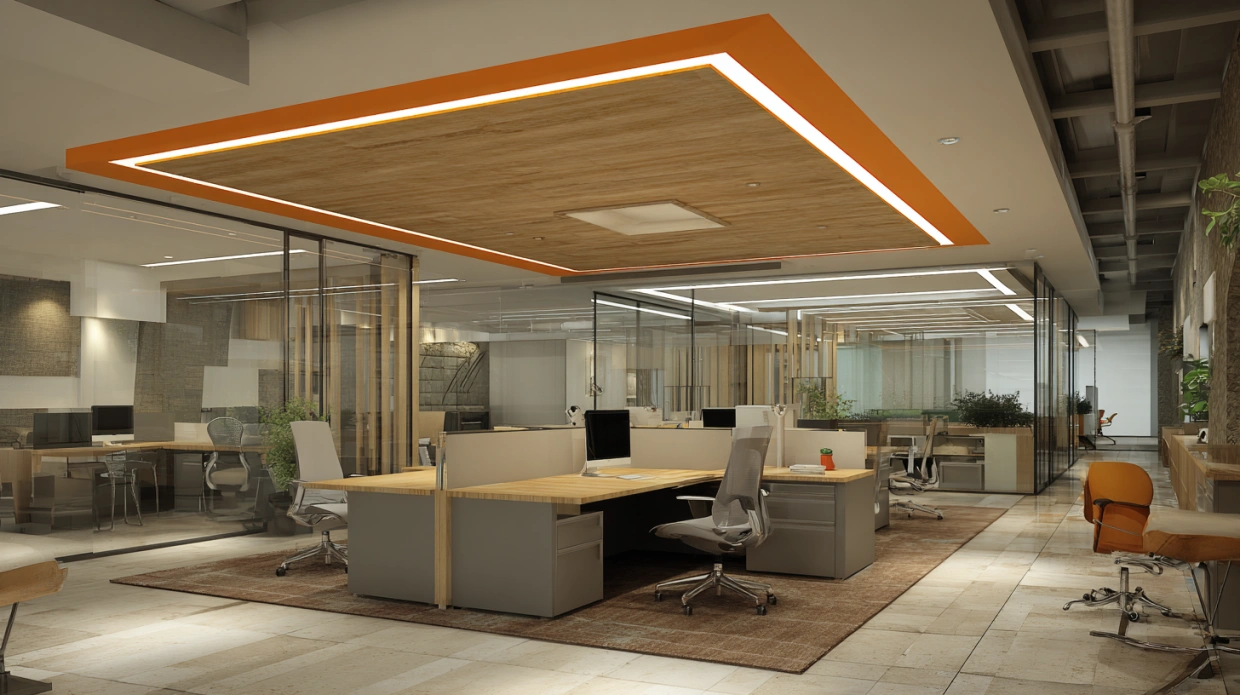 Office cove ceiling with LED lighting