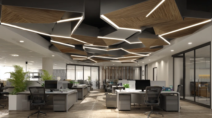 Geometric modular POP ceiling in office