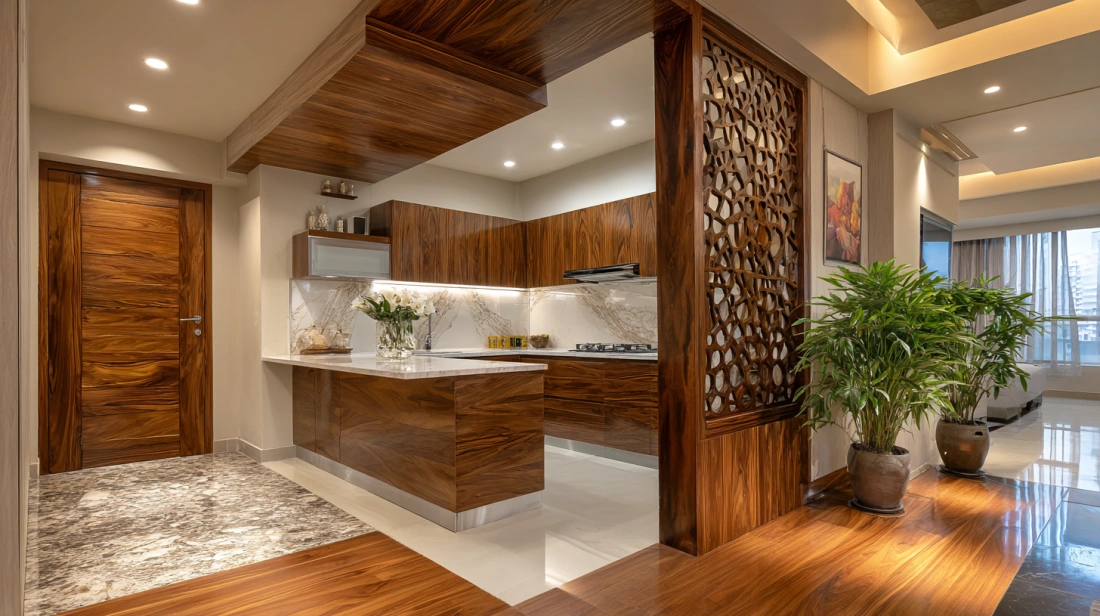Sleek white modular kitchen cabinet doors with integrated handles