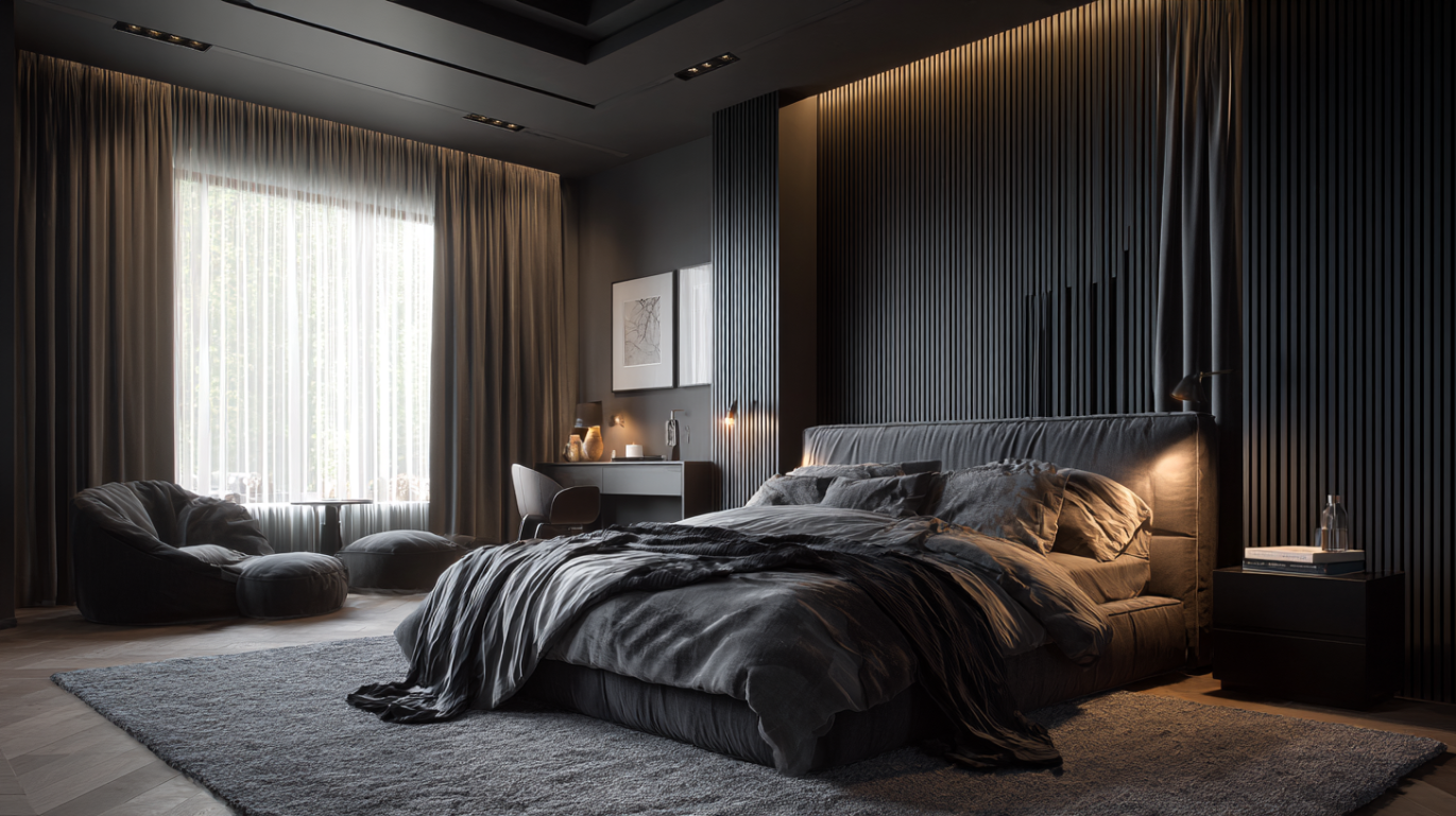 Monochrome aesthetic bedroom interior