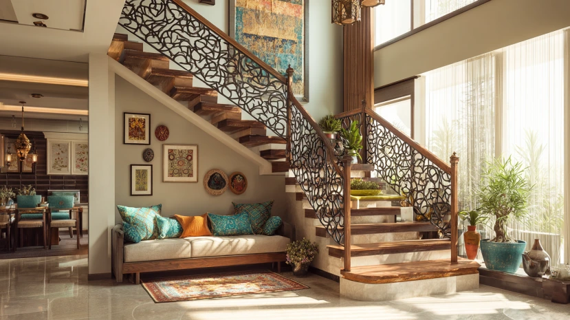 moroccan pattern featured in decorative stair railing design