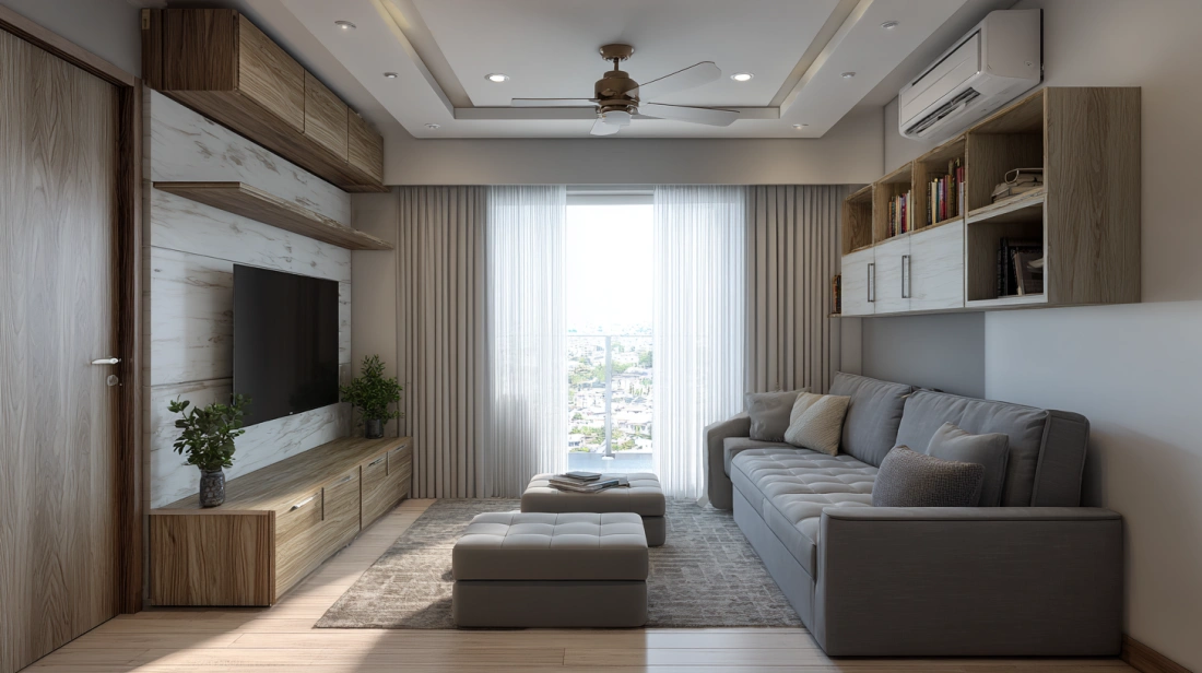 Small living room with highly adaptive furniture