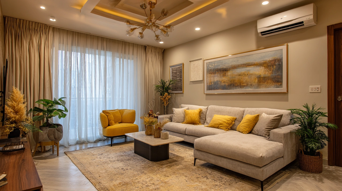 Indian living room displaying multi layered plaster tiers