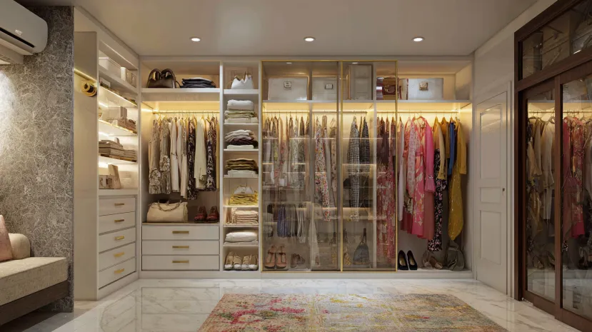 Multi-level luxurious ladies' sliding wardrobe design