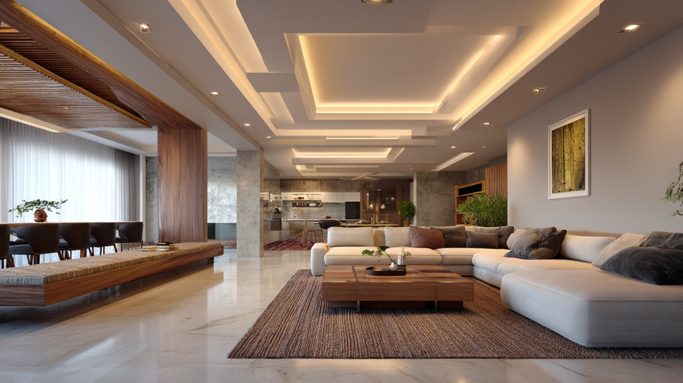 Multi-level gypsum ceiling with LED lighting