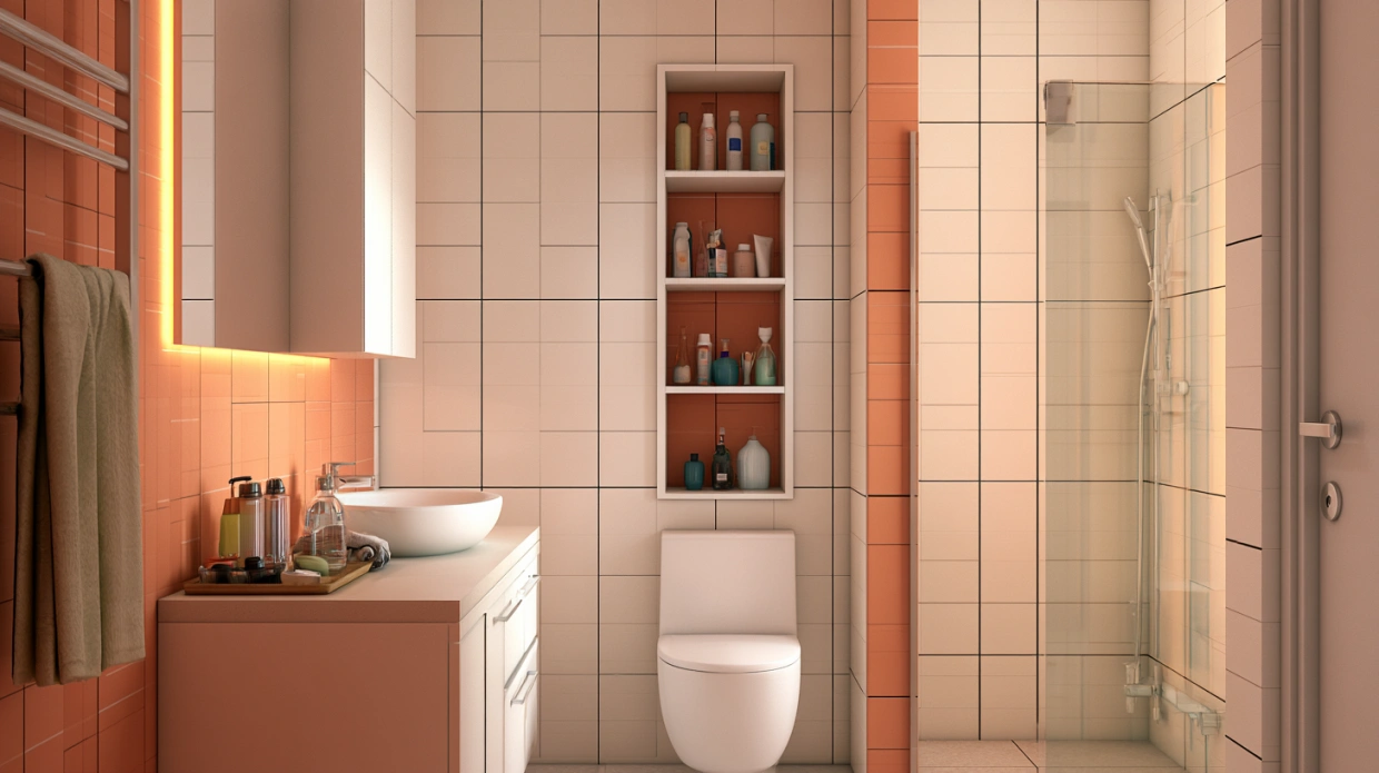 Multi-shelf niche with organised storage sections