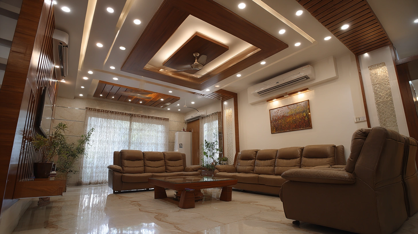 Decorative multi-tiered POP ceiling with warm recessed glows