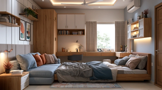 Multi-purpose guest room with sofa bed
