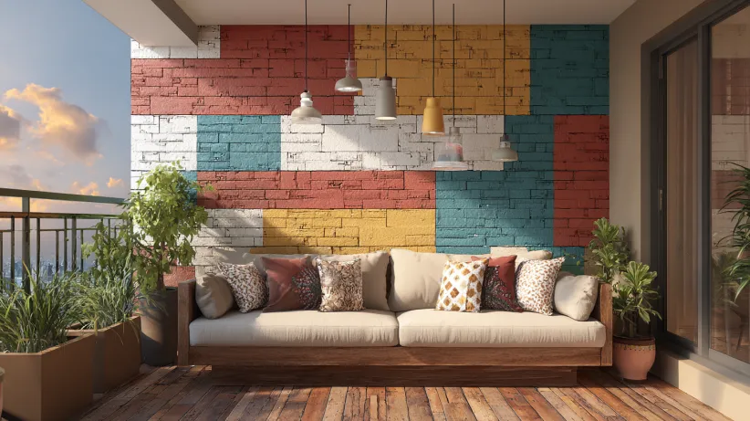 Multi-coloured Brick Wall Balcony Design