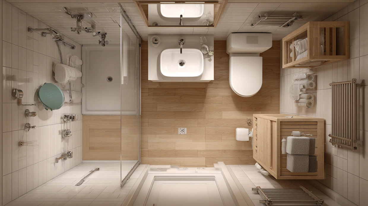 Multipurpose compact bathroom layout