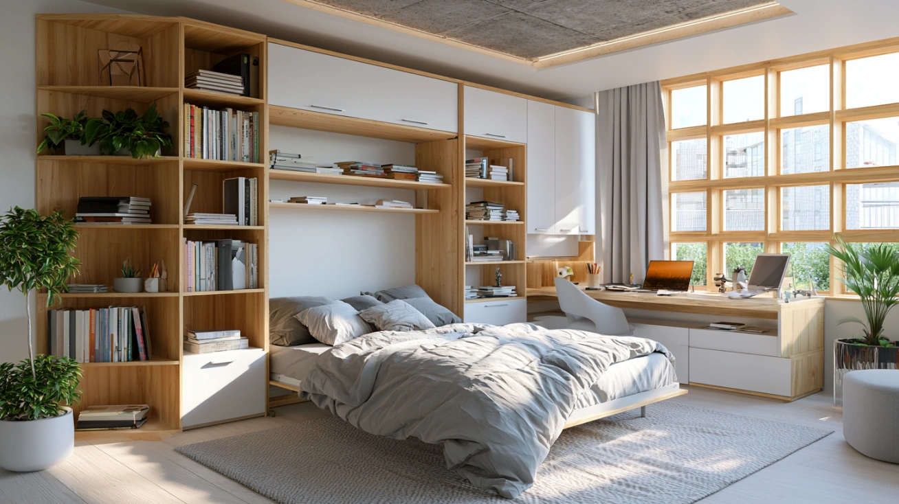 Murphy bed in studio apartment