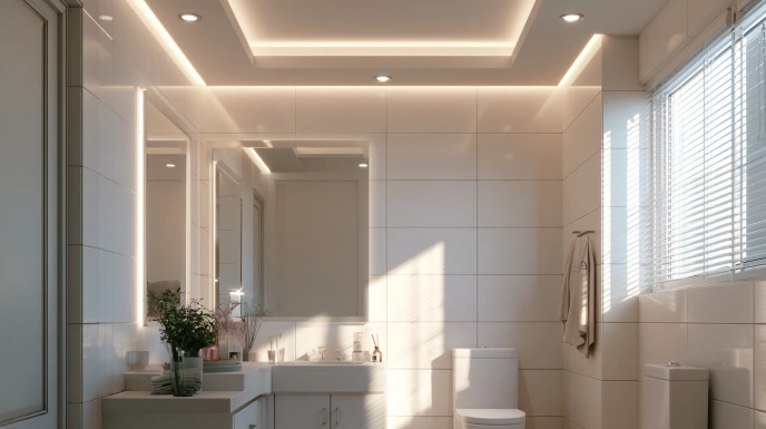 Narrow border ceiling design in small bathroom
