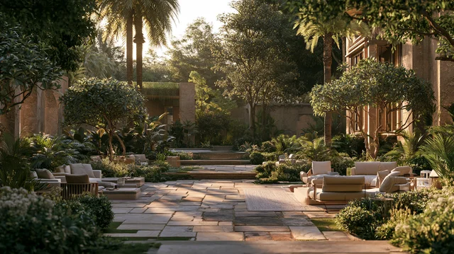 Natural stone flooring on a garden patio