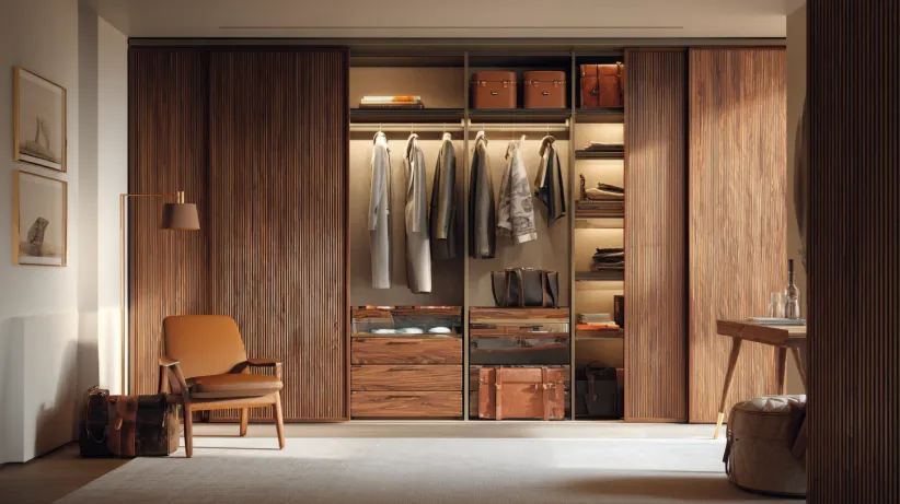 natural wood veneer sliding wardrobe design for modern interiors