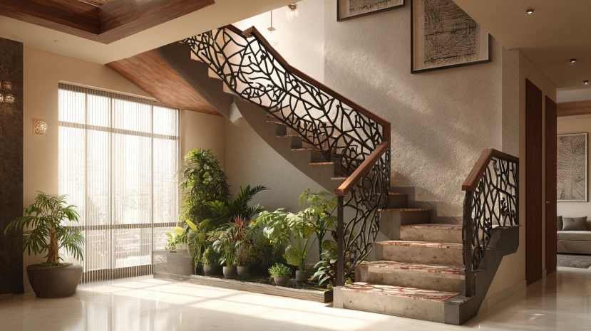 nature-inspired motifs featured in artistic stair railing design