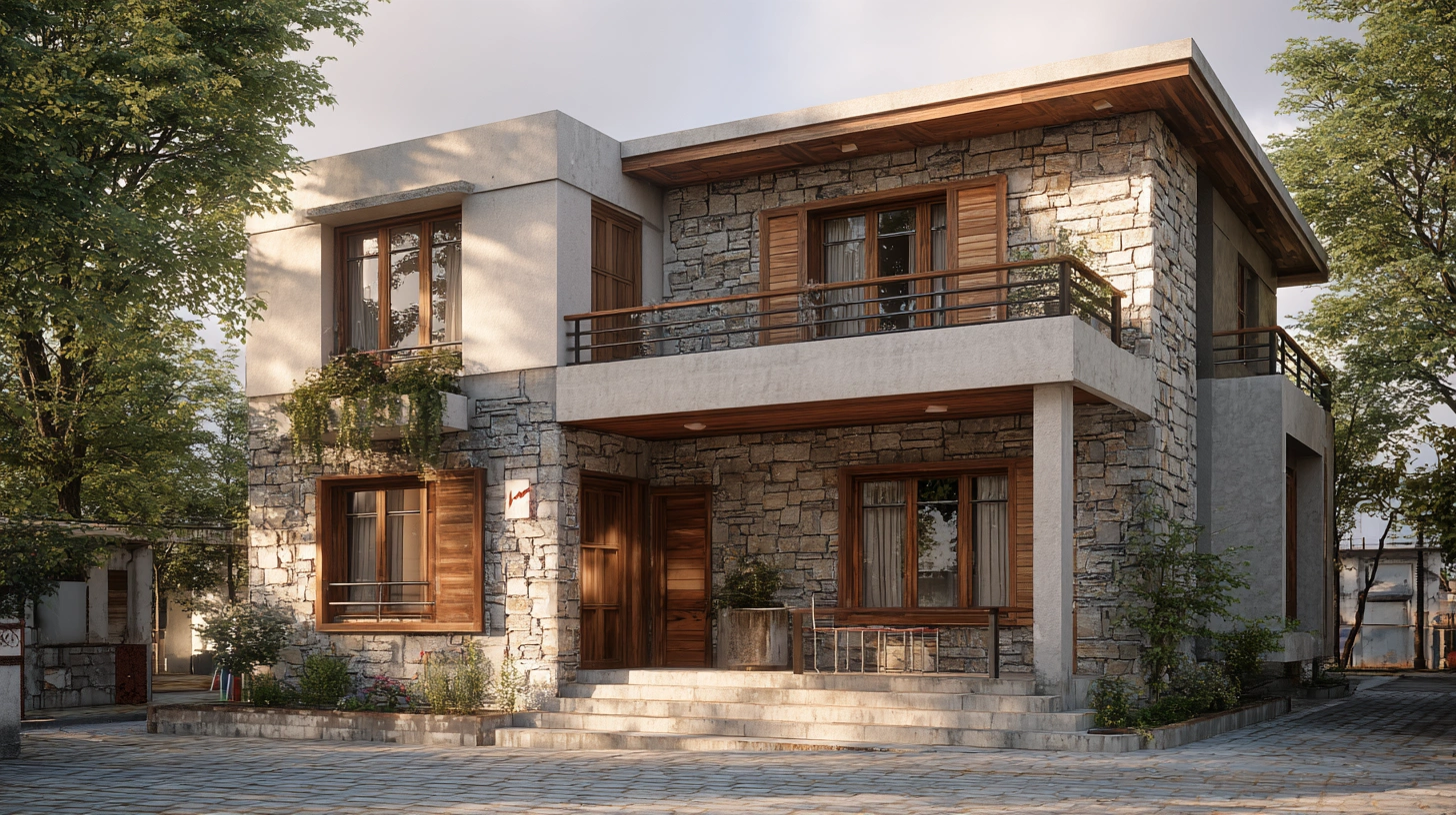 Stone front two-floor house with earthy tones