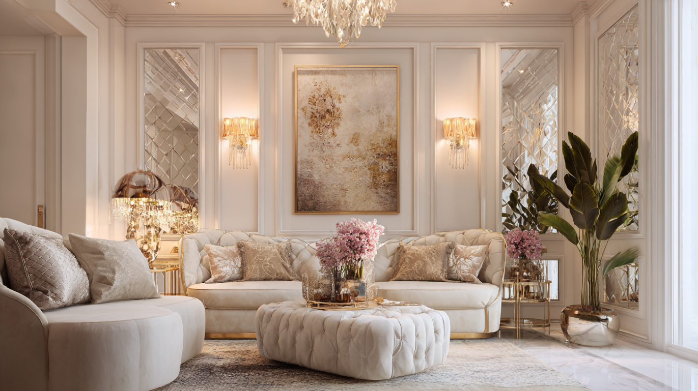 Neo-classical style 1 BHK living room