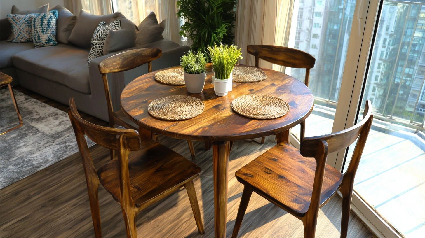 Nesting dining tables arranged in small space