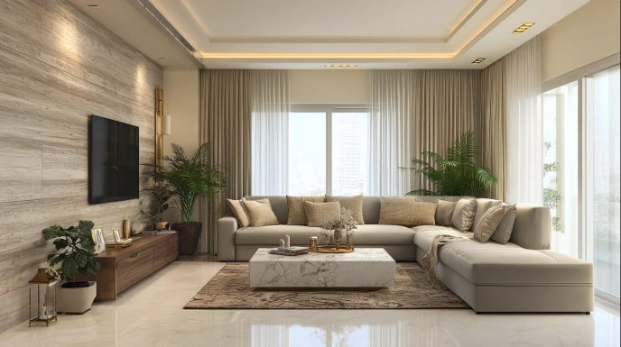 Contemporary living room with neutral furnishings