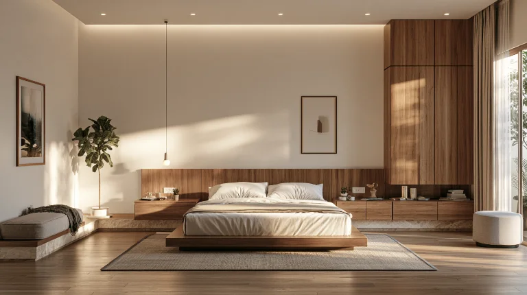 Neutral palette bedroom interior