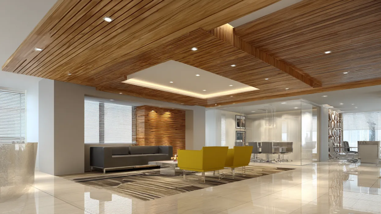 pop ceiling design for office lobby with modern accents
