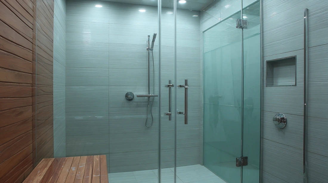 Solid opaque glass bathroom door for maximum privacy