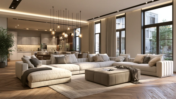 Open plan living room layout