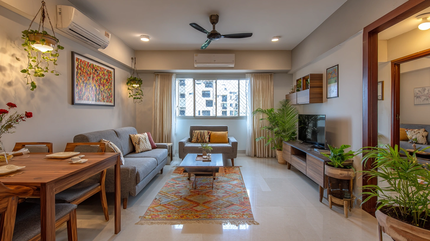 Integrated open plan living and dining room layout