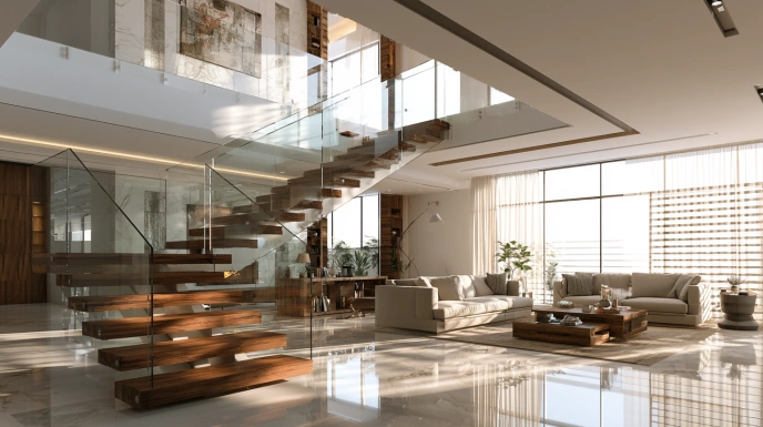 Open staircase with glass railing