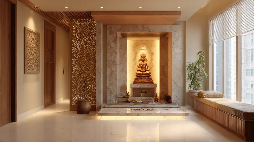 Open Indian mandir design for home interior