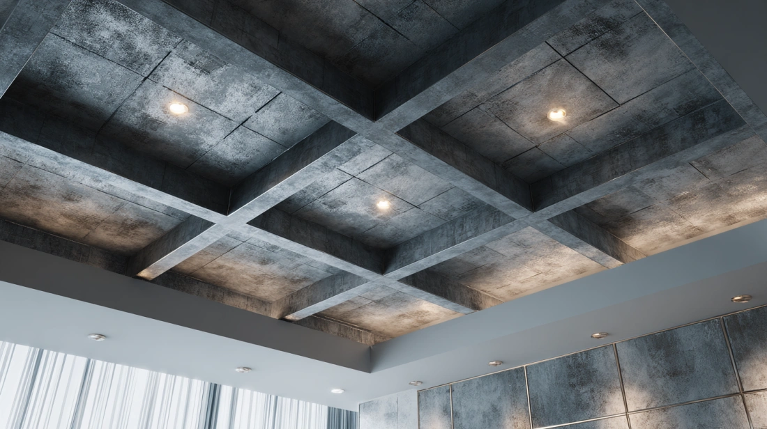 Modern kitchen with a unique open-cell gypsum grid