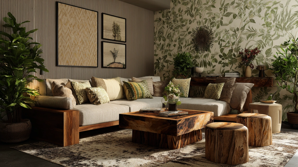 Organic patterns in biophilic living room
