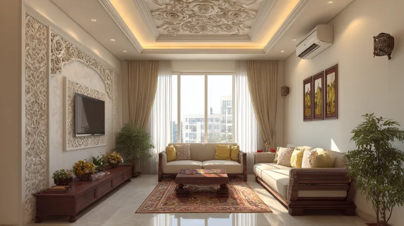 ornamental roses cement pop design for elegant ceiling interiors