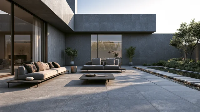 Grey porcelain flooring for an outdoor patio