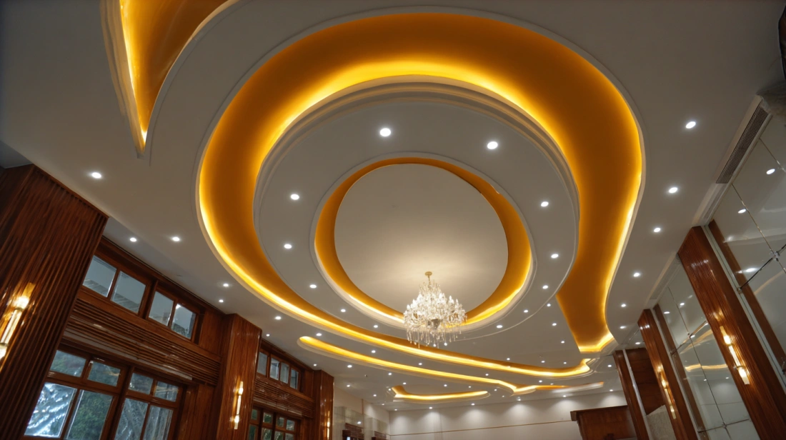 Smooth oval-shaped PVC ceiling cutout with soft blue lighting