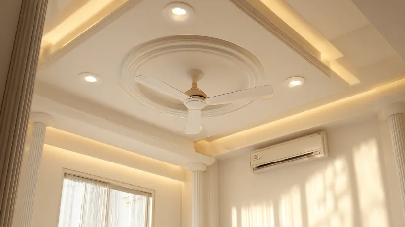stylish pop ceiling design for bedroom with fan for a modern look