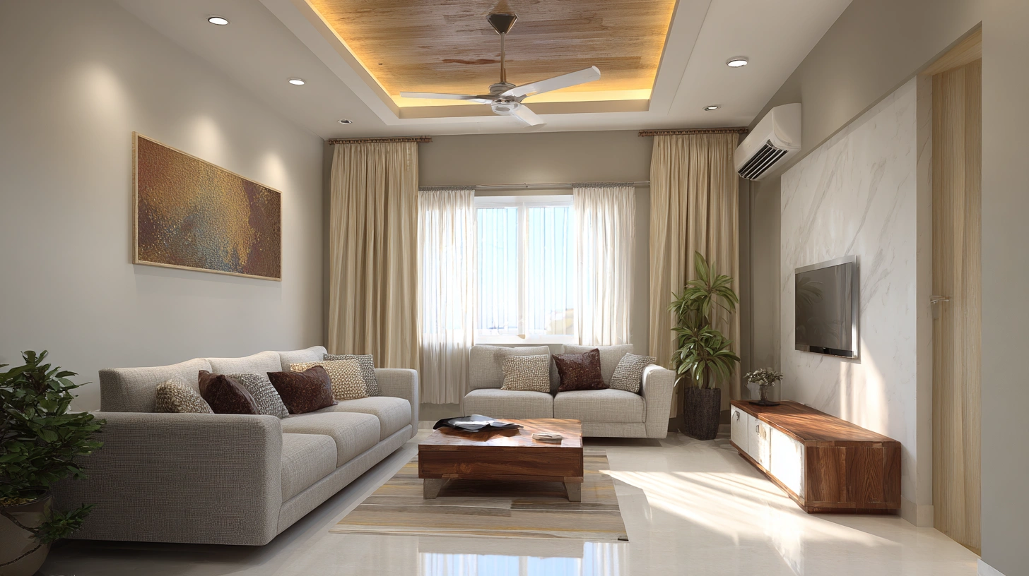Indian living room incorporating a sleek central fan