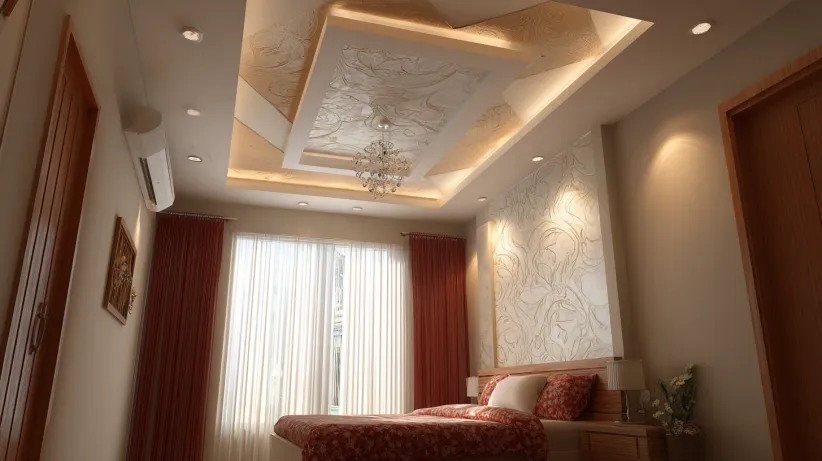 pop design for bedroom ceiling with chandelier