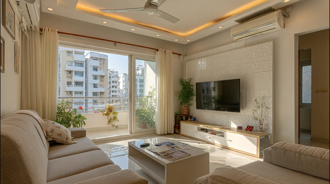 Simple white ceiling with accent panels