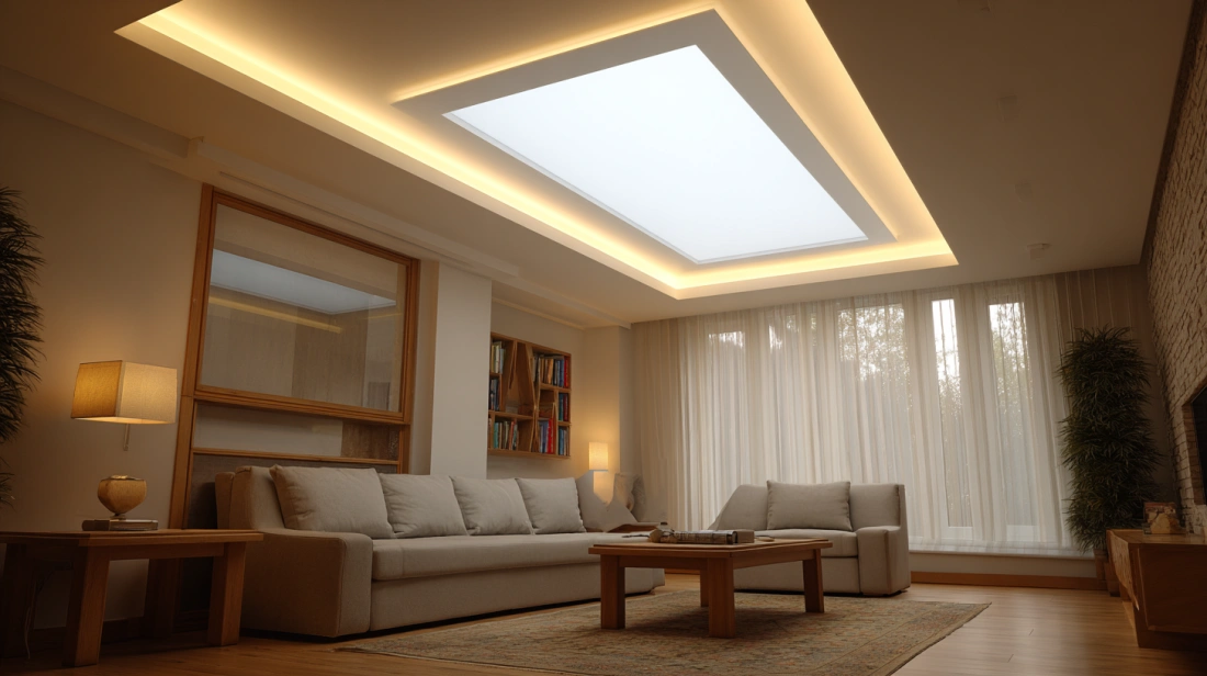 POP ceiling with luminous translucent backlit decorative panels
