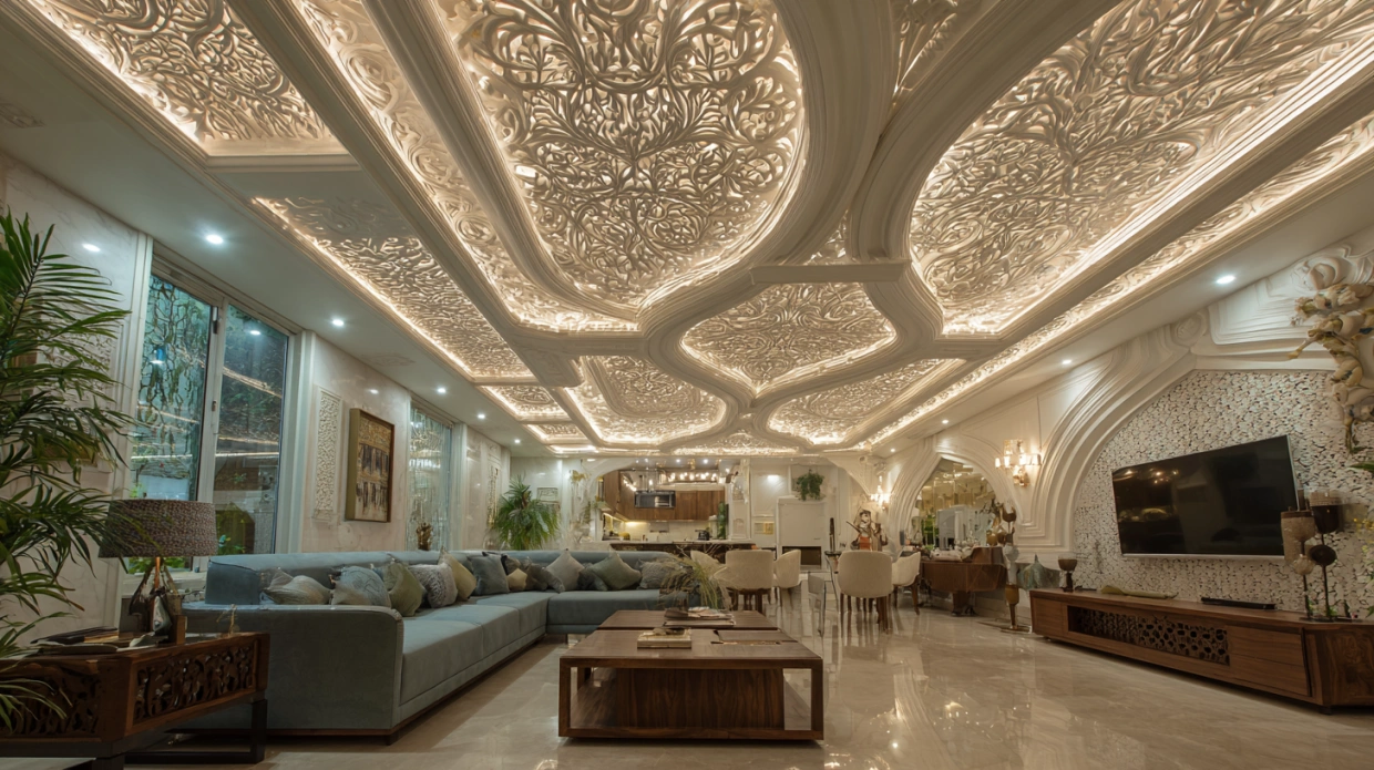 POP false ceiling with intricate layered design